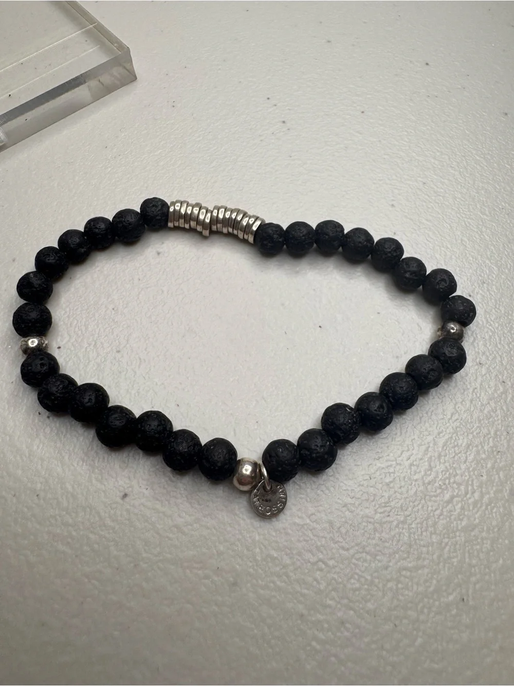 Authentic Tateossian London Lava Stone Beaded Bracelet Sterling Silver 925